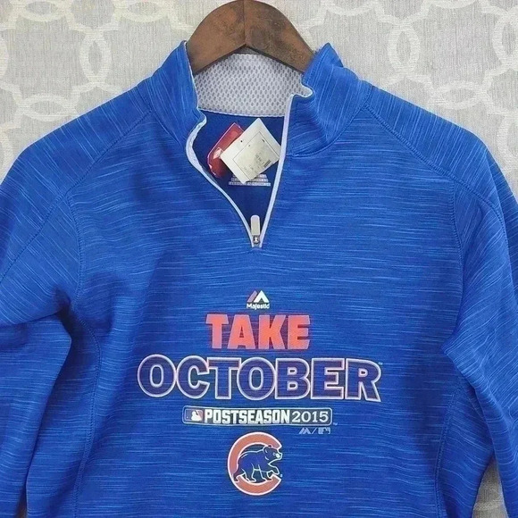 NWT Chicago Cubs Take October Postseason 2015 Mock neckFleece Sweatshirt M - Picture 3 of 8